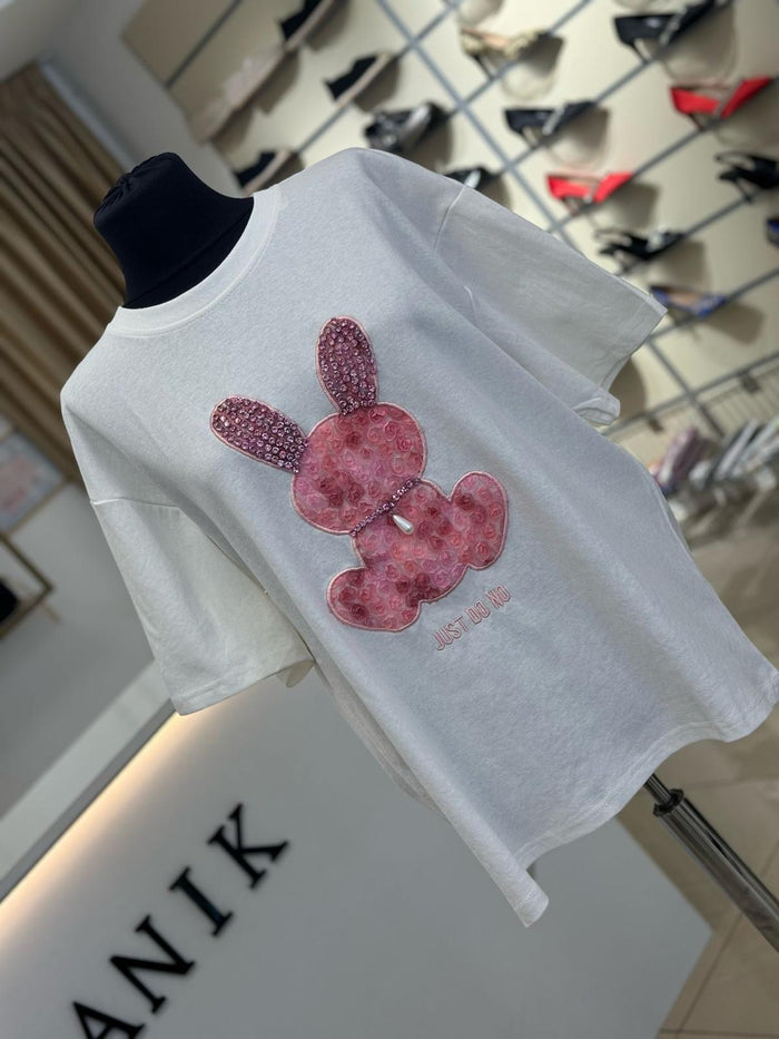 Tricou lung dama Bunny - Alb