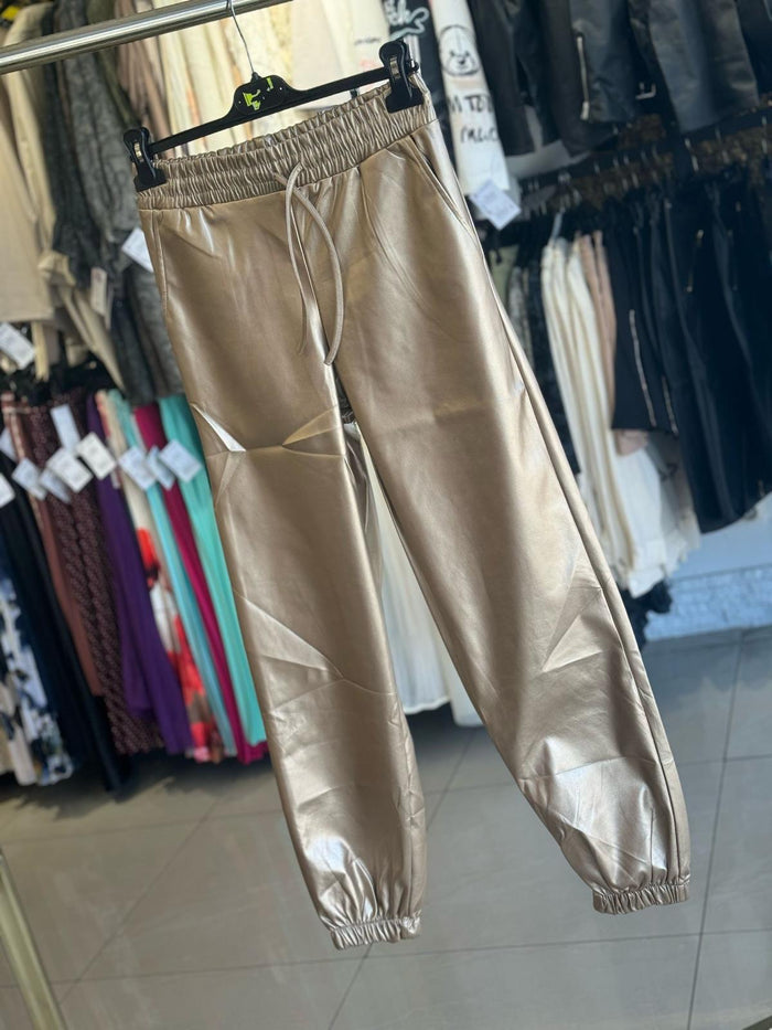 Pantaloni dama Piele Ecologica Sporty - Auriu