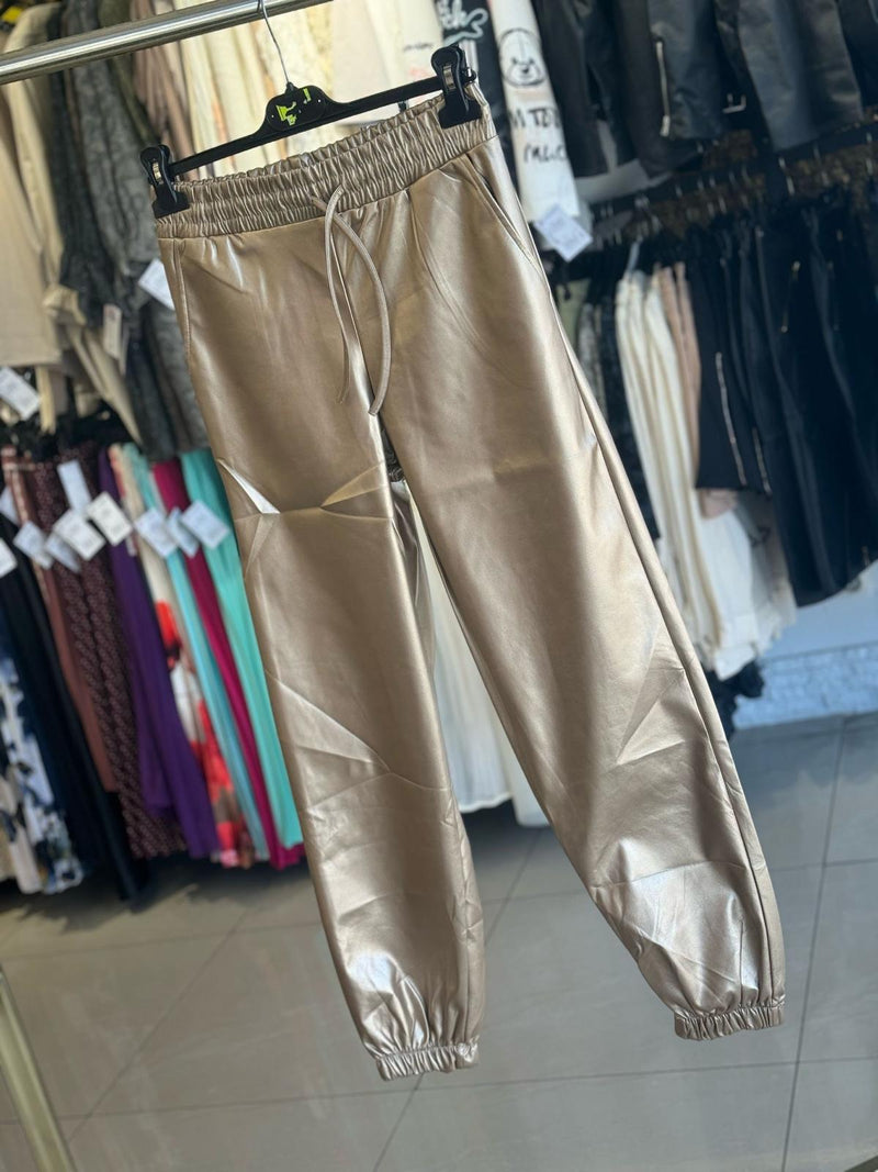 Pantaloni dama Piele Ecologica Sporty - Auriu