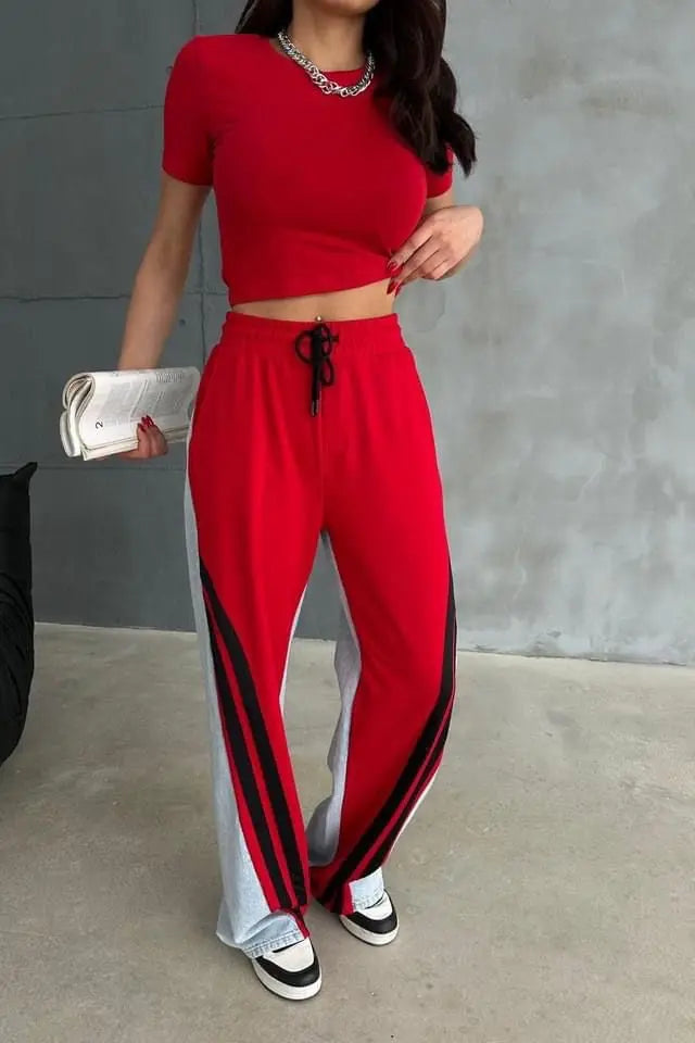 Pantaloni dama evazati -Merly Rosu Balcanik Fashion Boutique