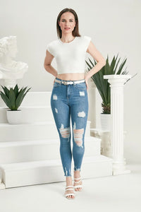 Blugi dama skinny Croppo - Albastru Balcanik Fashion Boutique